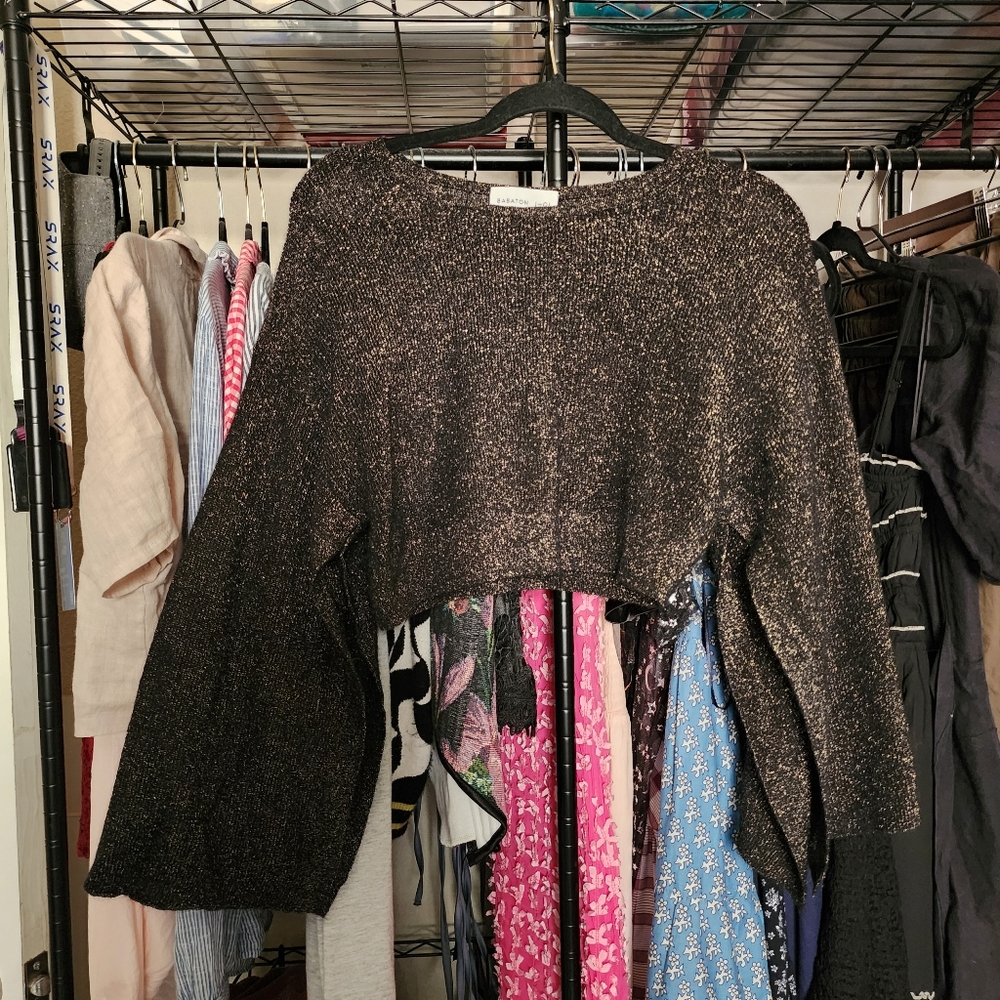 Aritzia Babaton 1-01 Metallic Wool Mohair Blend Cropped Wide Sleeves Sweater, XS